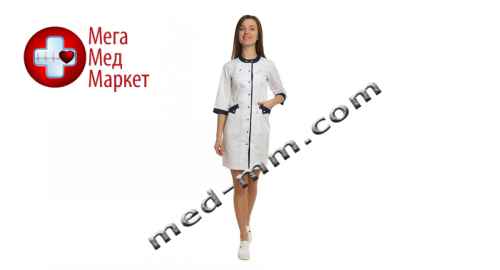 Купить Медицинский халат женский Монтана белый/синий №100 цена, характеристики, отзывы